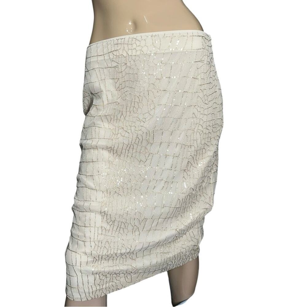 Donna Karan Womens Size M Cream Ivory Gold Sequin Stretchy Pencil Straight Skirt - Picture 2 of 8